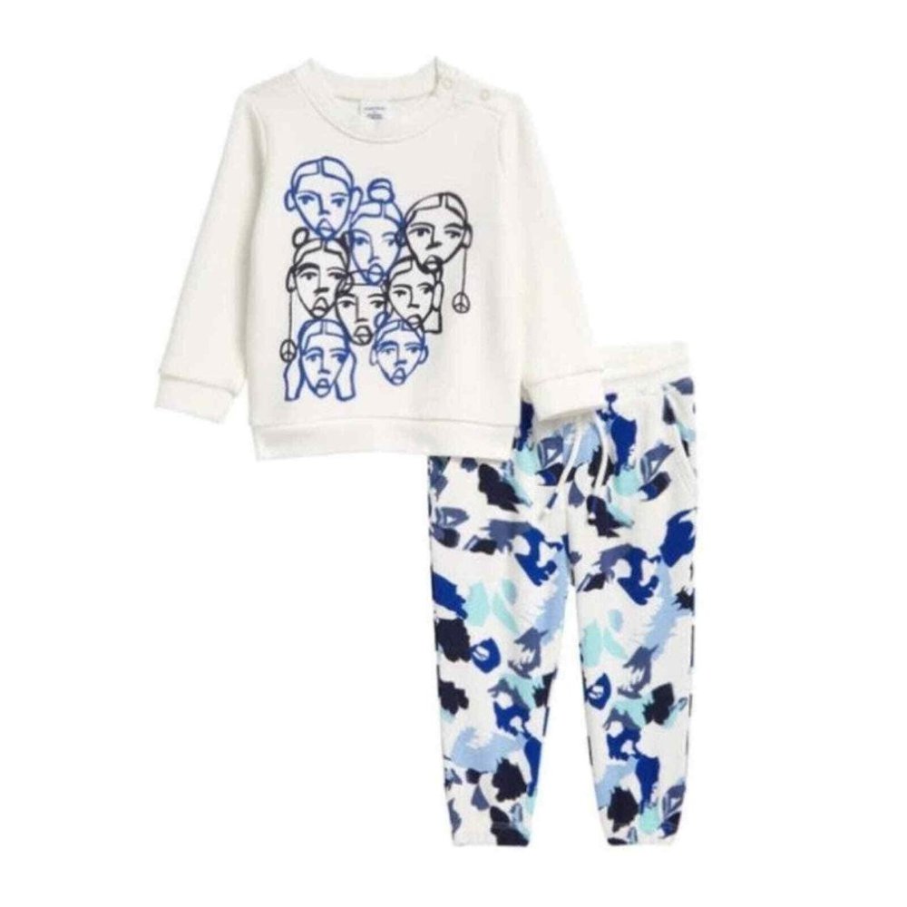 Nordstrom Babies' CM Fleece Printed Jogger Pants In Ivory-Blue To Groom 18M NWT